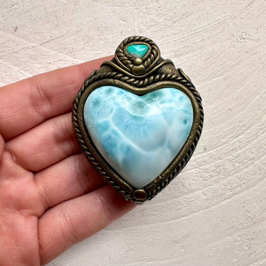 Larimar Heart and Australian Opal Necklace FairyGardenGlow
