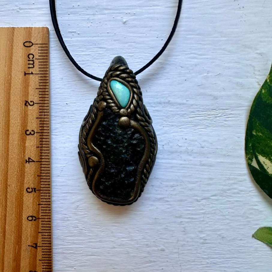 Moldavite and Australian Opal Necklace - FairyGardenGlow