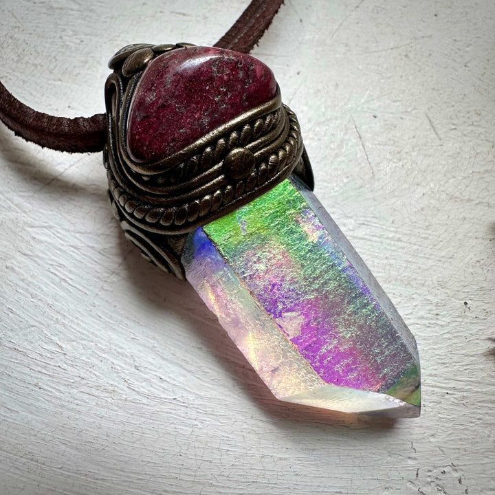 Angel Aura Quartz and Thulite Necklace - FairyGardenGlow