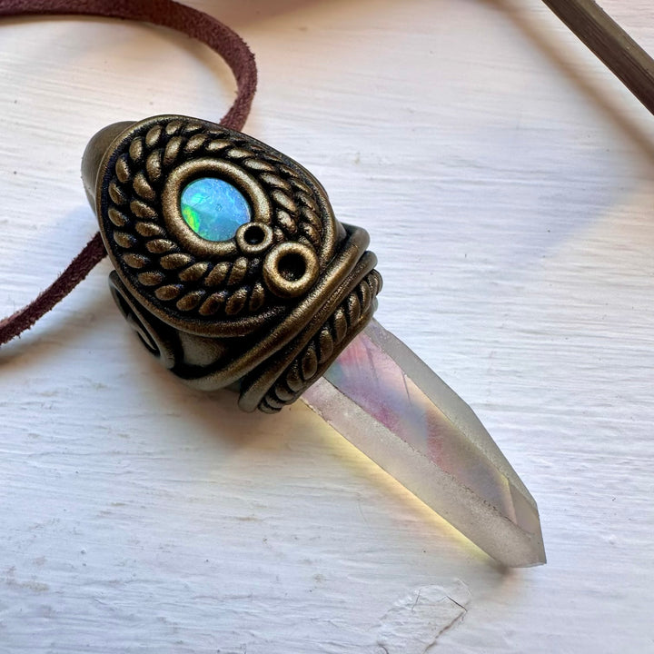 Angel Aura Quartz and Australian Opal Necklace - FairyGardenGlow