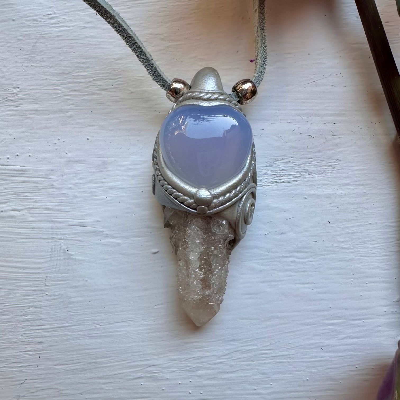 Spirit Quartz and Blue Chalcedony Pendant Necklace - FairyGardenGlow