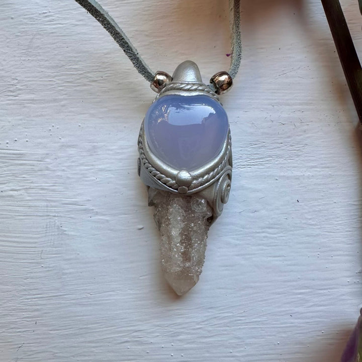 Spirit Quartz and Blue Chalcedony Pendant Necklace - FairyGardenGlow