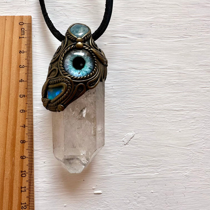 Clear Quartz Aquamarine and Raw Opal Eye Wand / Pendant - FairyGardenGlow