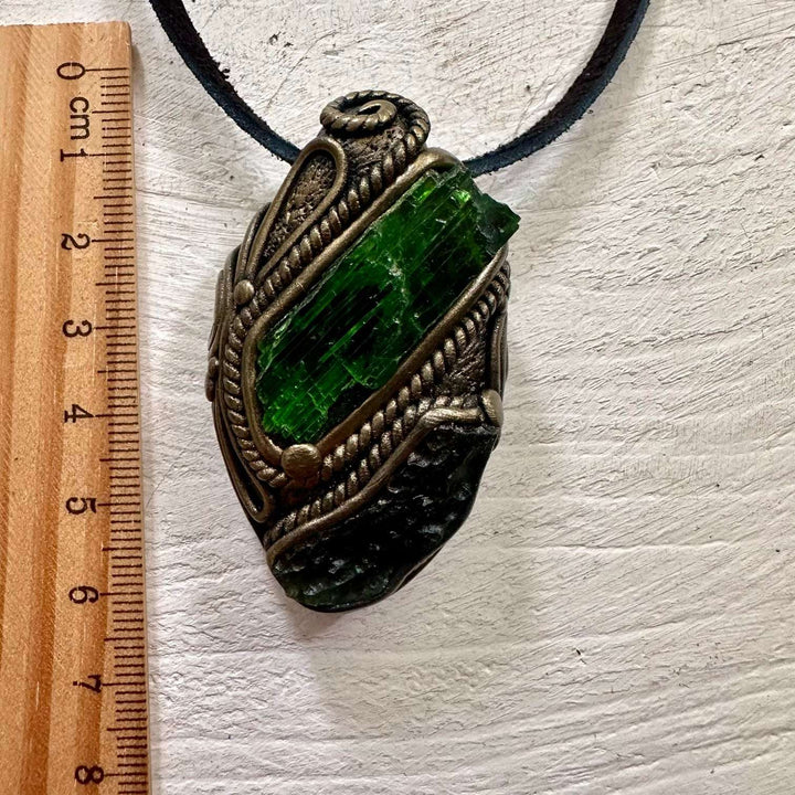 Chrome Diopside and Moldavite Necklace - FairyGardenGlow