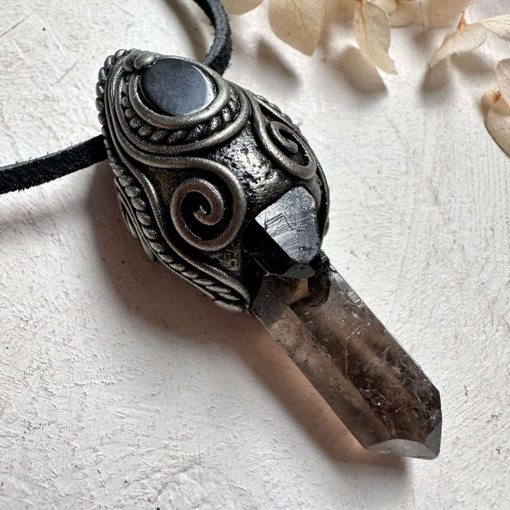 Smoky Quartz and Black Onyx Pendant - FairyGardenGlow