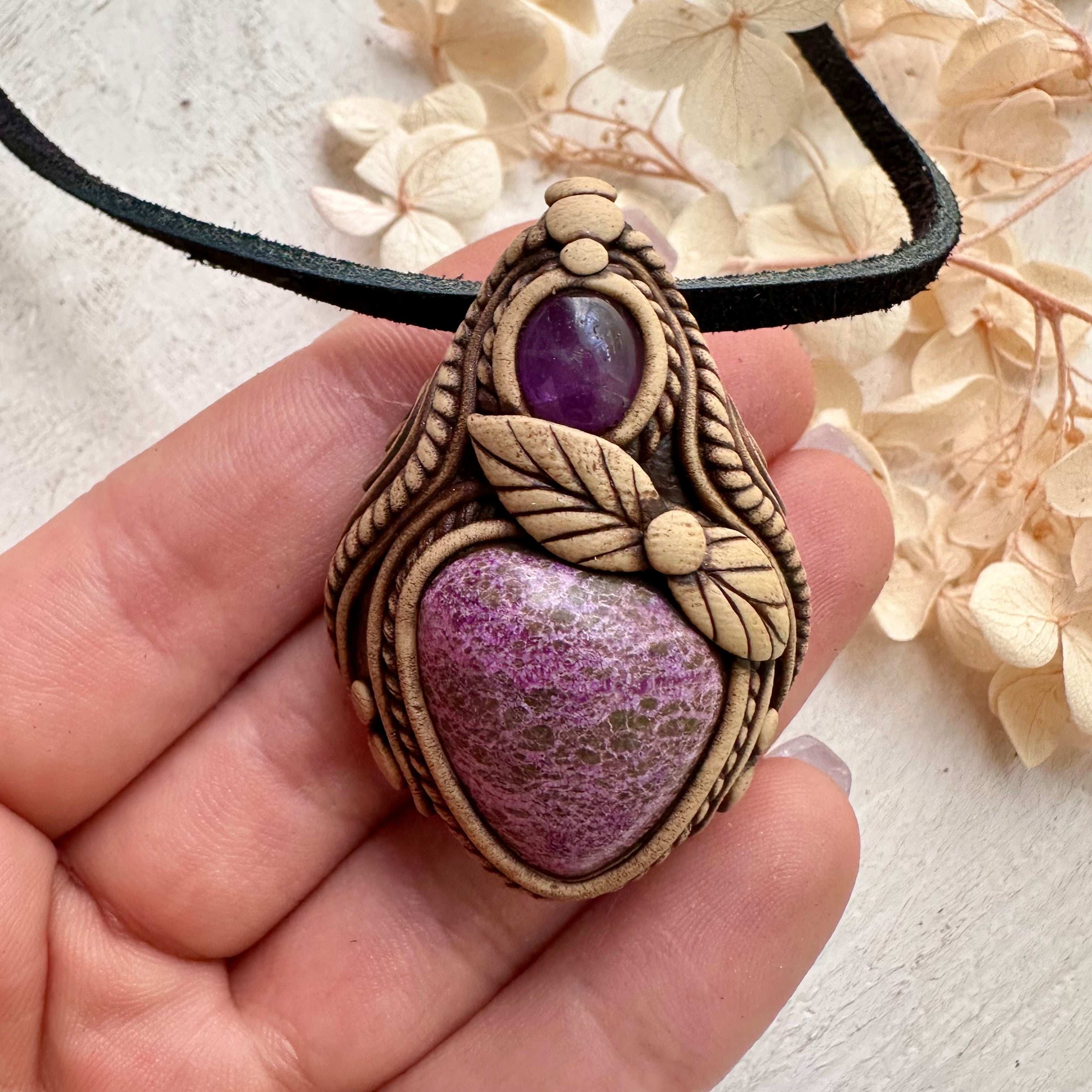 Stichtite and Amethyst Necklace - FairyGardenGlow