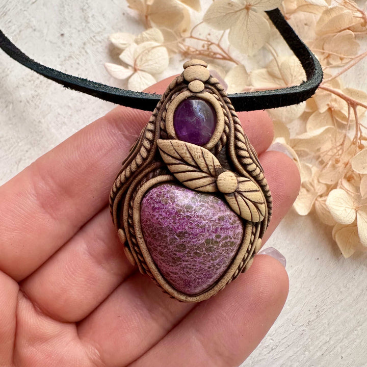 Stichtite and Amethyst Necklace - FairyGardenGlow