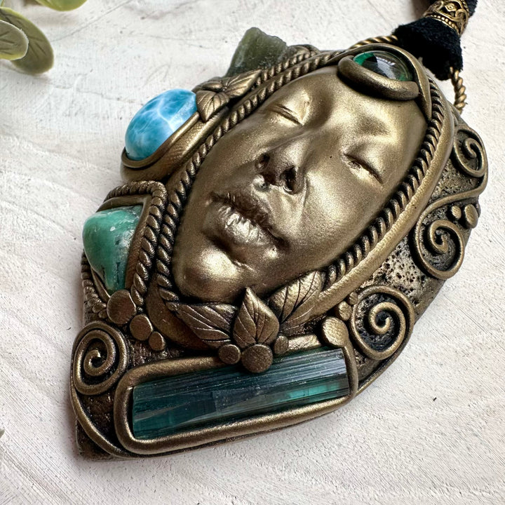 Luxury goddess spiritual jewelry with larimar and moldavite