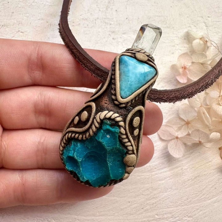 Chrysocolla Larimar and Aquamarine Necklace - FairyGardenGlow