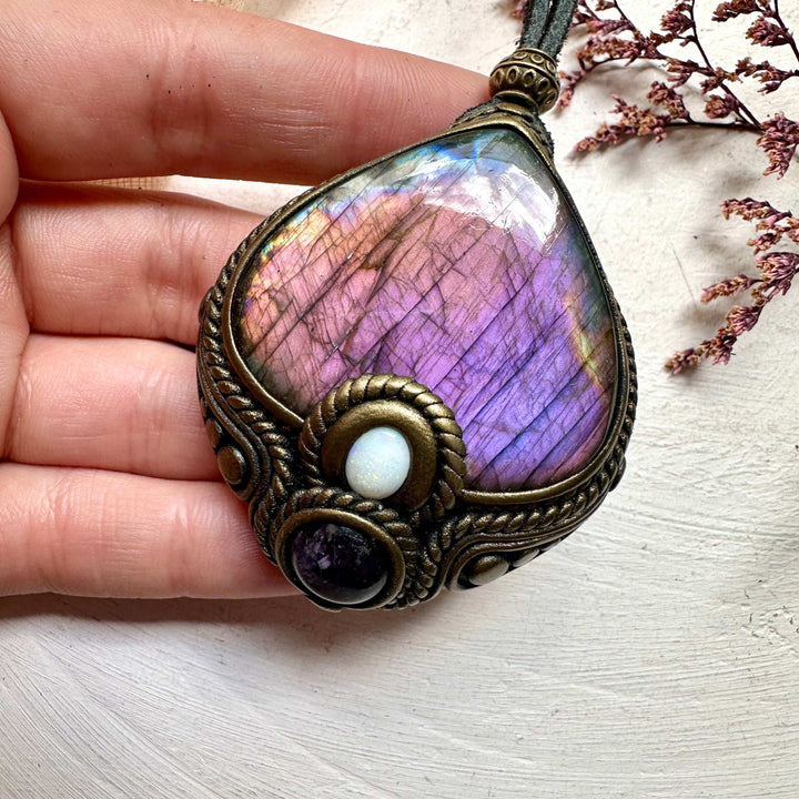 Labradorite Australian Opal and Amethyst Necklace - FairyGardenGlow