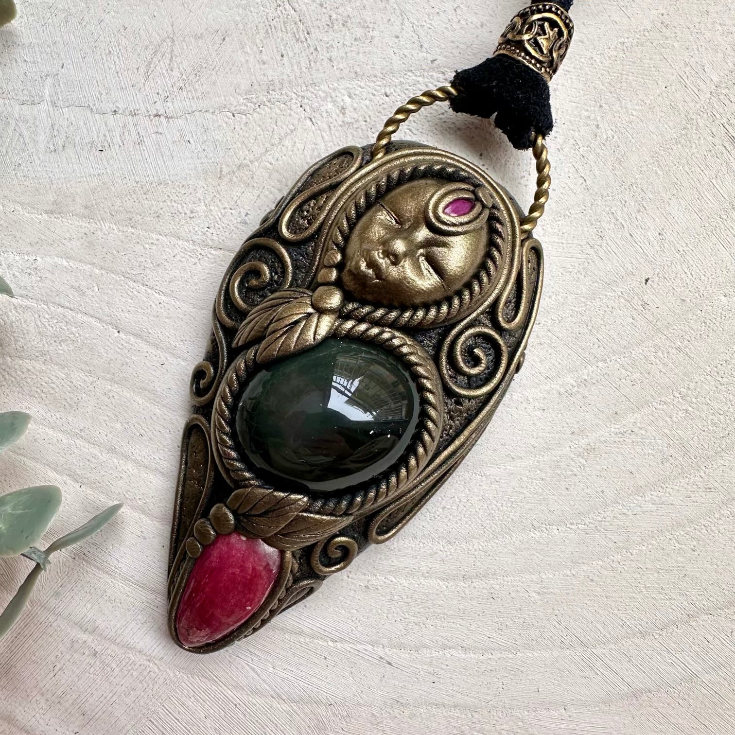 Luxury goddess spiritual jewelry with rhodonite and ruby