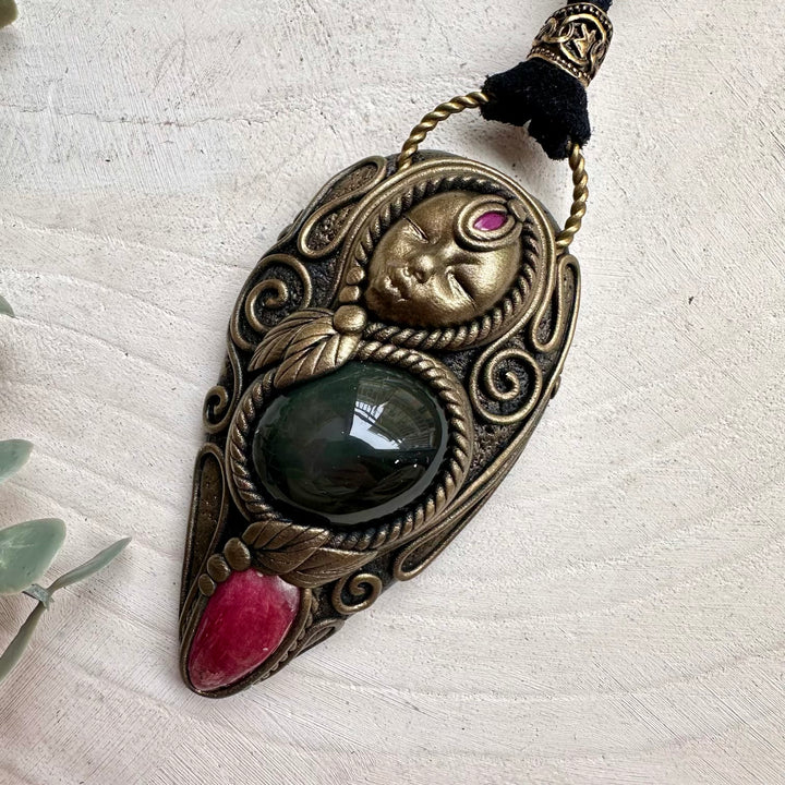 Luxury goddess spiritual jewelry with rhodonite and ruby