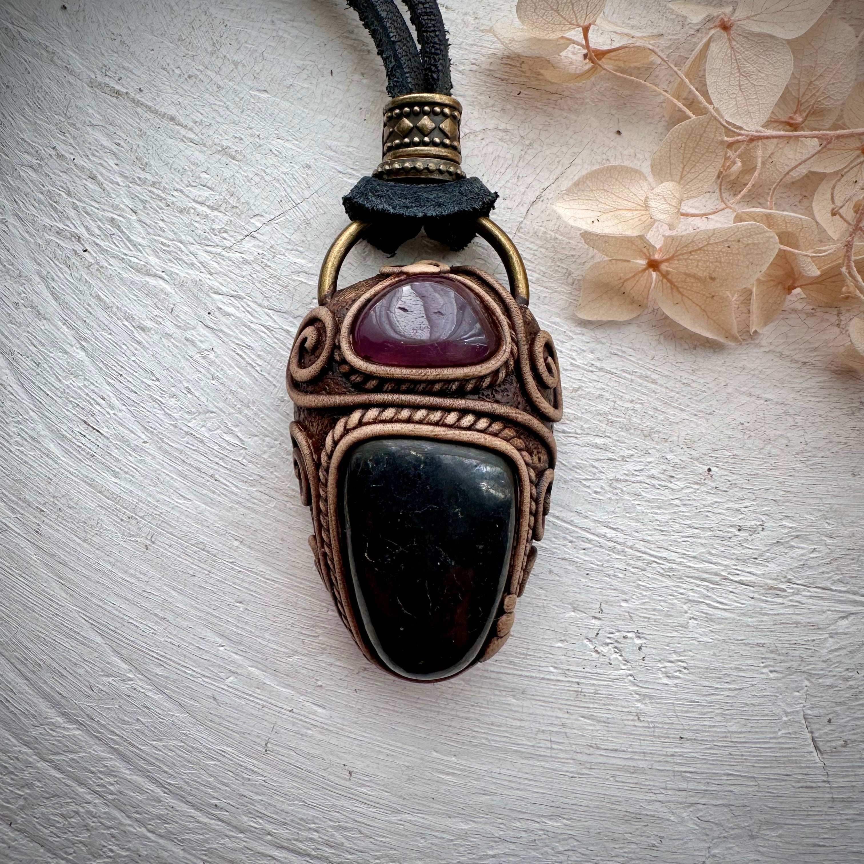 Shungite and Lavender Quartz Pendant - FairyGardenGlow