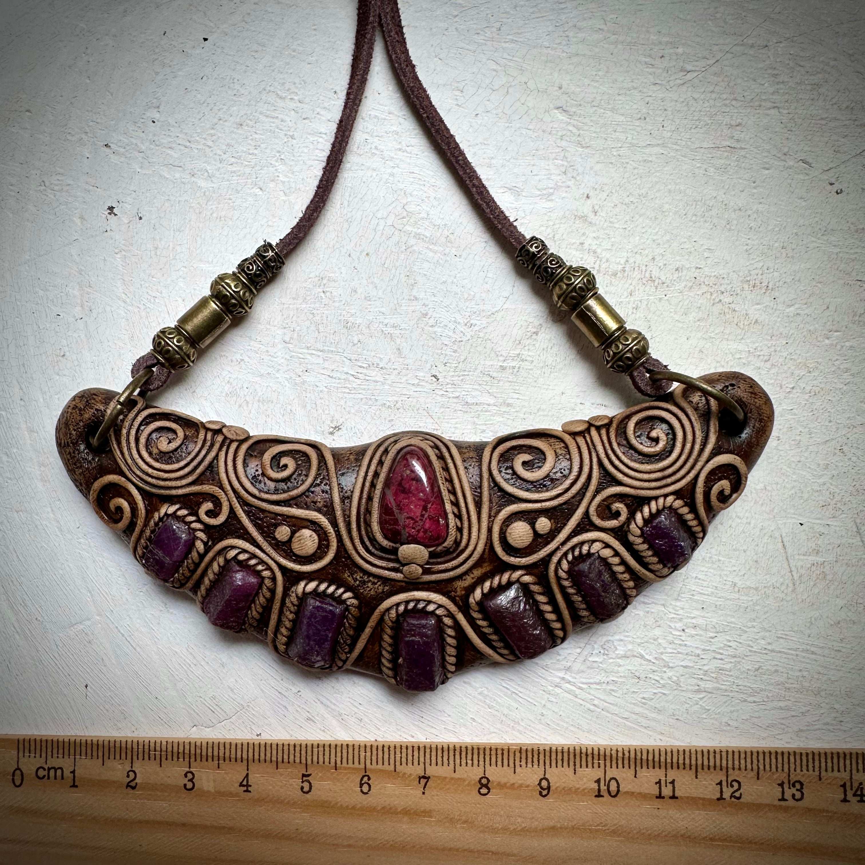 Thulite and Ruby Statement Necklace - FairyGardenGlow