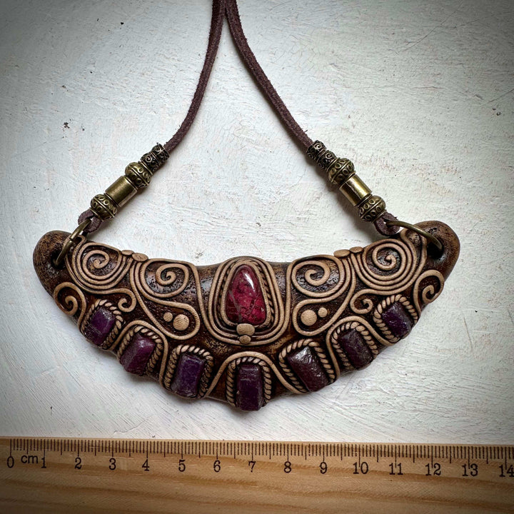 Thulite and Ruby Statement Necklace - FairyGardenGlow
