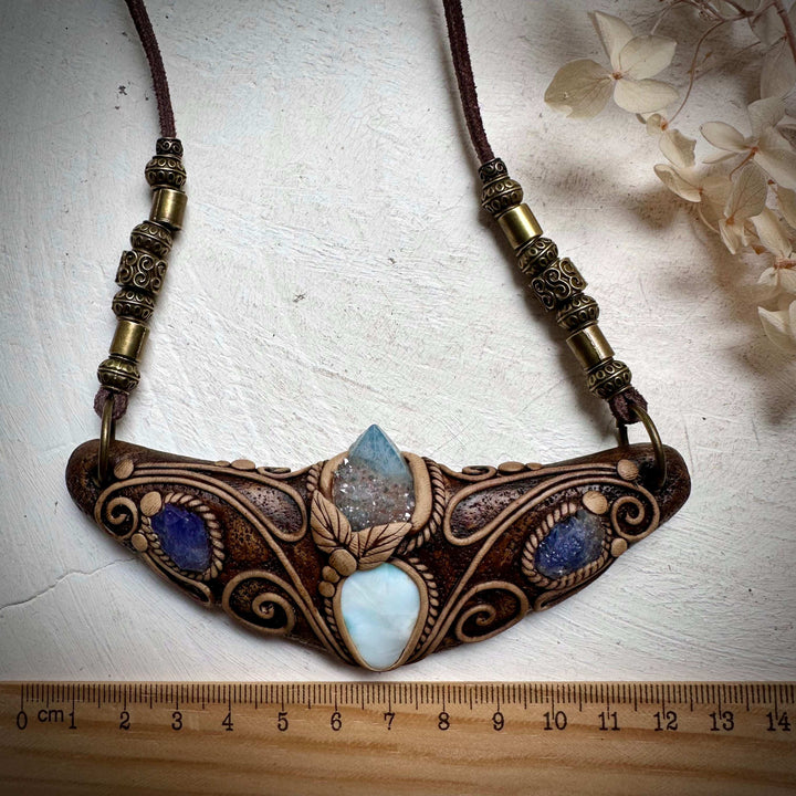 Larimar Aqua Aura Spirit Quartz and Tanzanite Statement Necklace - FairyGardenGlow
