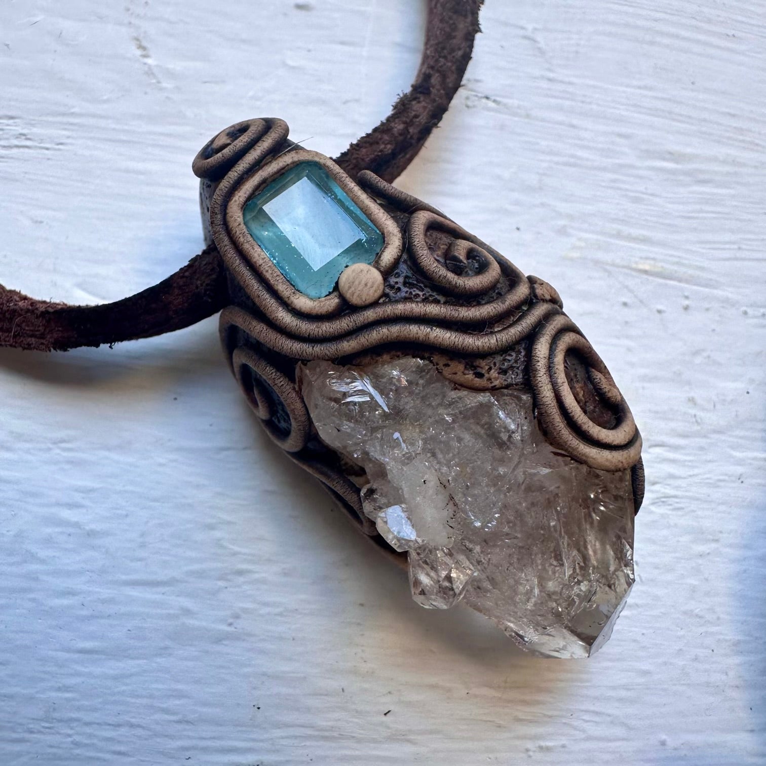 Herkimer Diamond Quartz and Blue Topaz Pendant Necklace - FairyGardenGlow