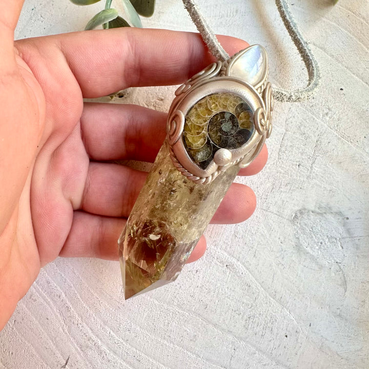 Fantasy jewelry crystal wand necklace mystical ocean-earth energy piece