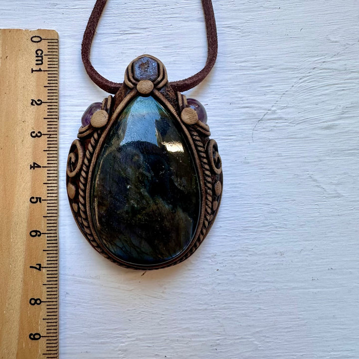 Labradorite Boulder Opal and Amethyst Necklace - FairyGardenGlow