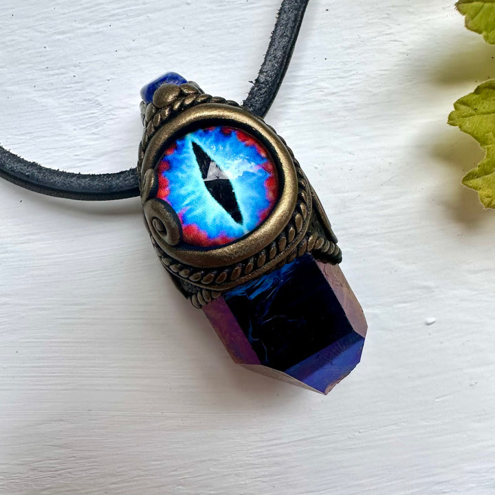 Cobalt Aura Quartz and Lapis Lazuli Eye Pendant - FairyGardenGlow