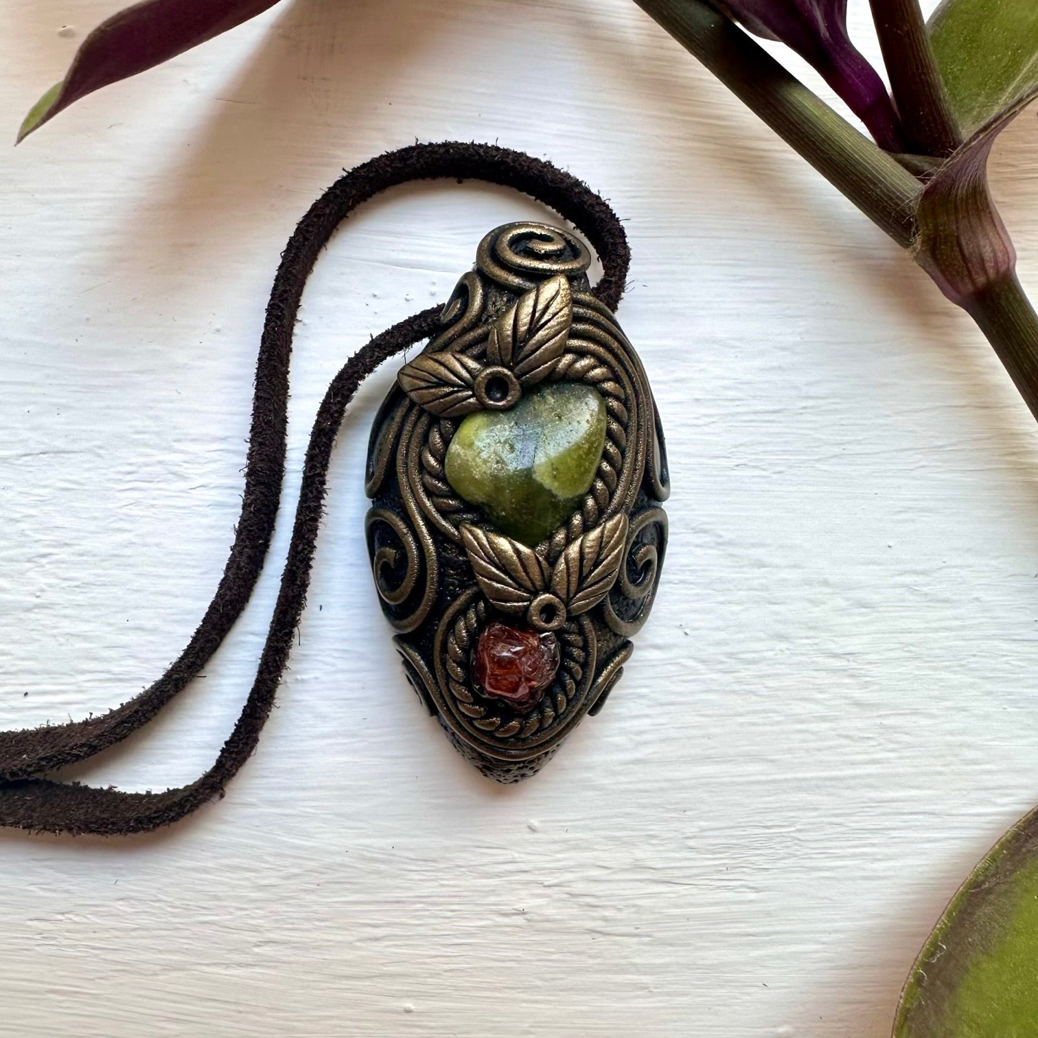 Vesuvianite and Hessonite Garnet Necklace - FairyGardenGlow