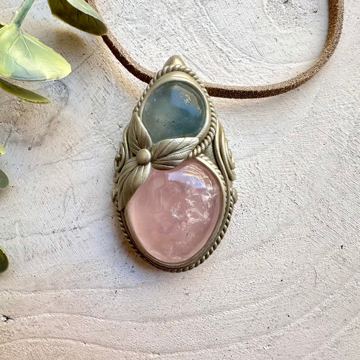 Rose Quartz and Celestite Pendant Necklace - Spiritual Jewelry