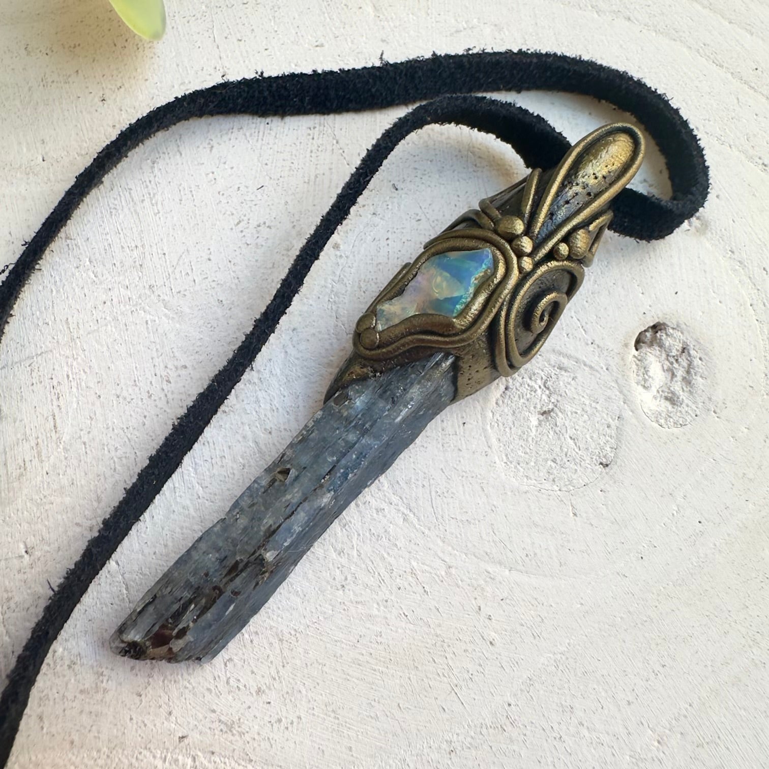 Handmade spiritual jewelry with Blue Kyanite and Opal gemstones