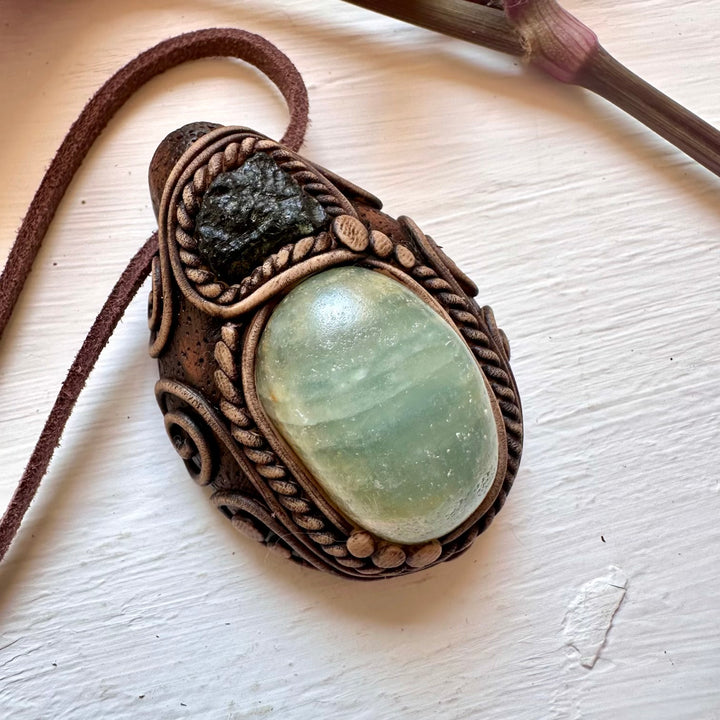Blue Onyx and Moldavite Necklace - FairyGardenGlow