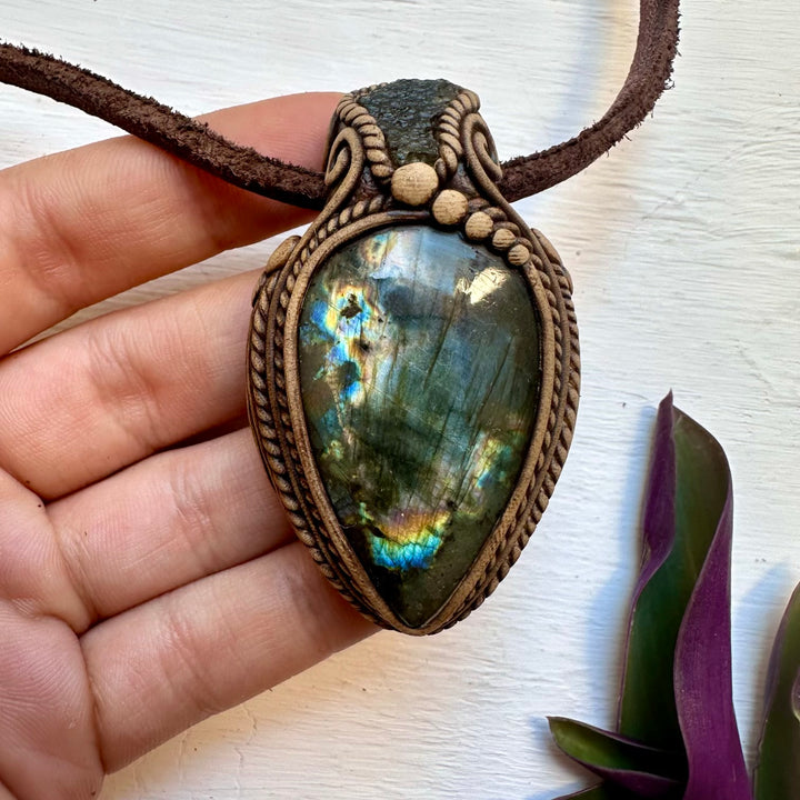 Labradorite and Moldavite Pendant Necklace, Handmade One of a Kind Jewelry - FairyGardenGlow
