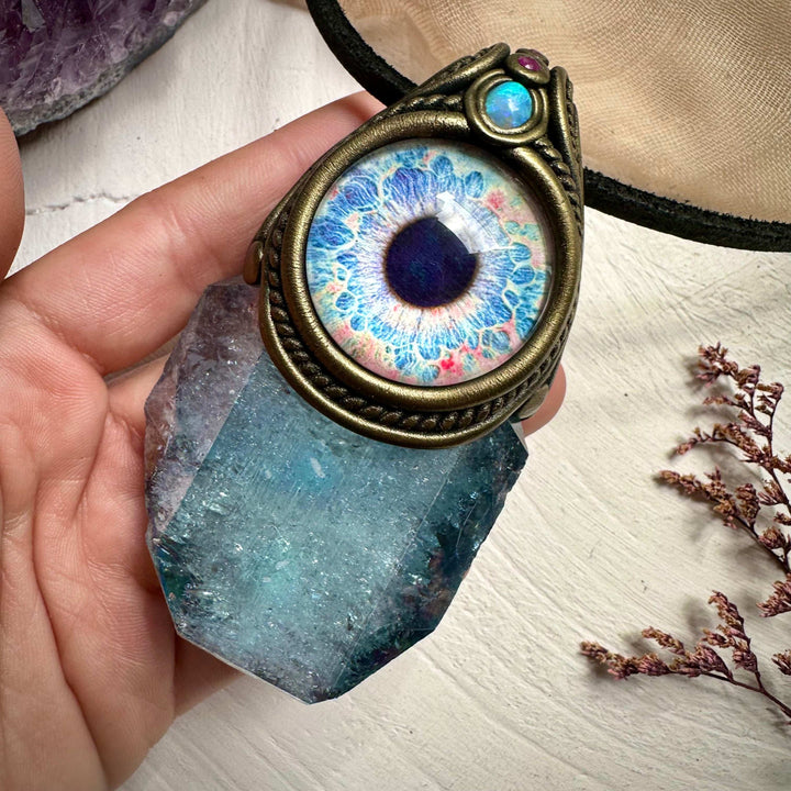 Aqua Aura Faden Quartz Australian Opal and Ruby Eye Wand / Pendant - FairyGardenGlow