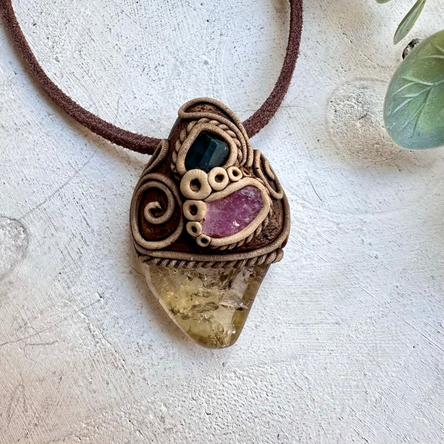 Citrine with Spinel and Blue Tourmaline Pendant Necklace