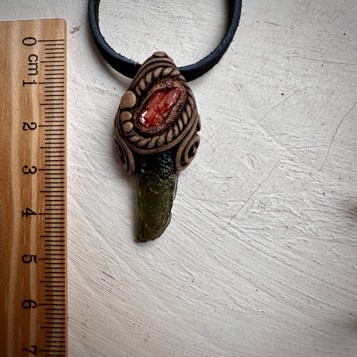 Moldavite and Vanadinite Pendant Necklace - FairyGardenGlow