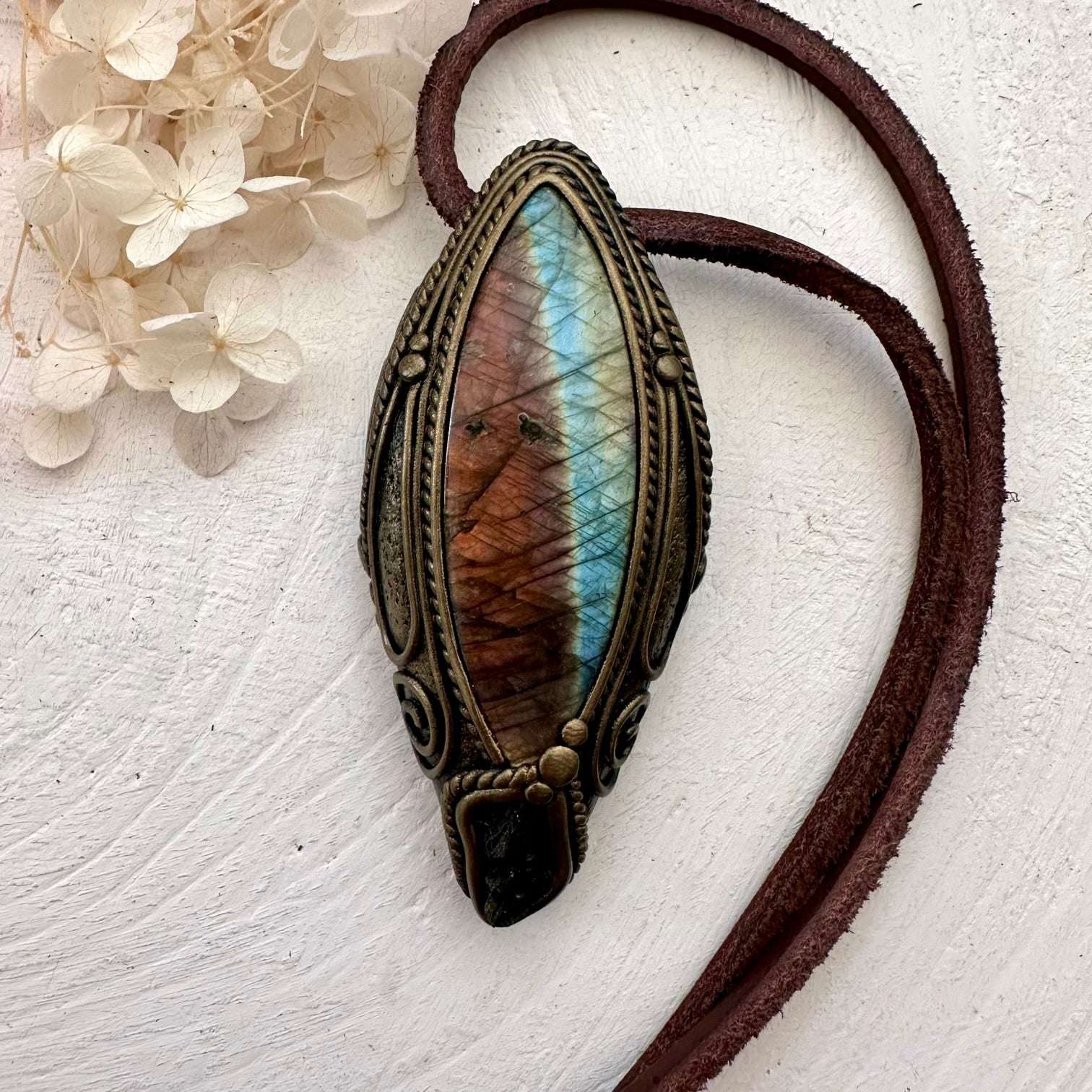 Labradorite and Moldavite Pendant Necklace - FairyGardenGlow