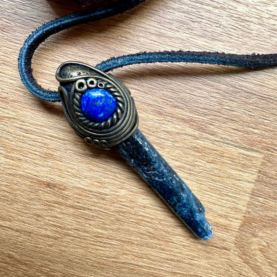Blue Kyanite and Lapis Lazuli Necklace, Unisex Handmade Jewelry - FairyGardenGlow