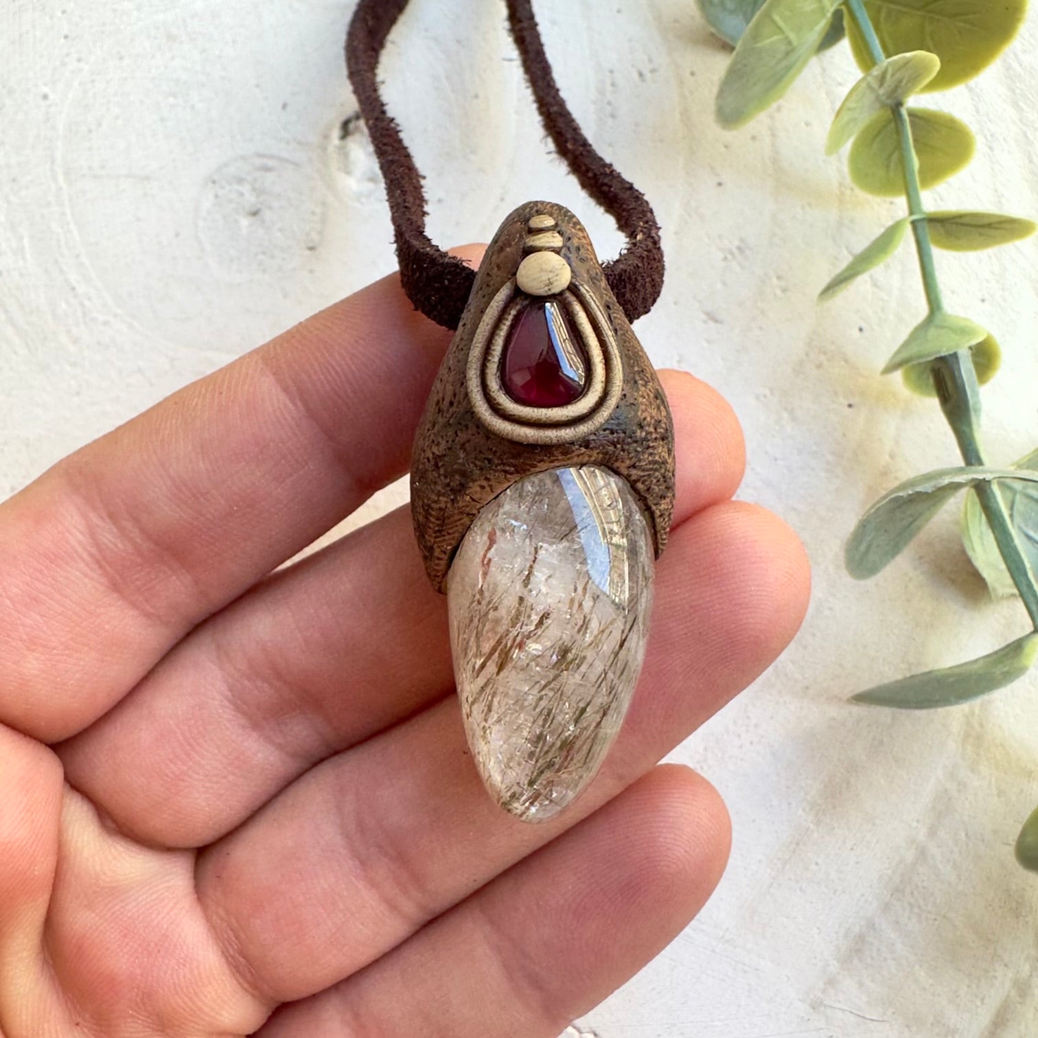 Emotional strength unisex necklace with rhodolite garnet