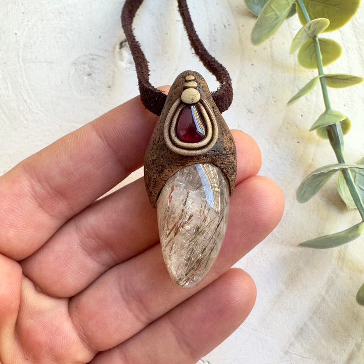 Emotional strength unisex necklace with rhodolite garnet