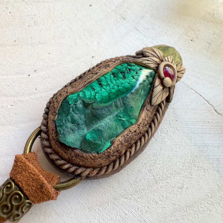 One of a kind raw malachite gemstone jewelry piece unisex