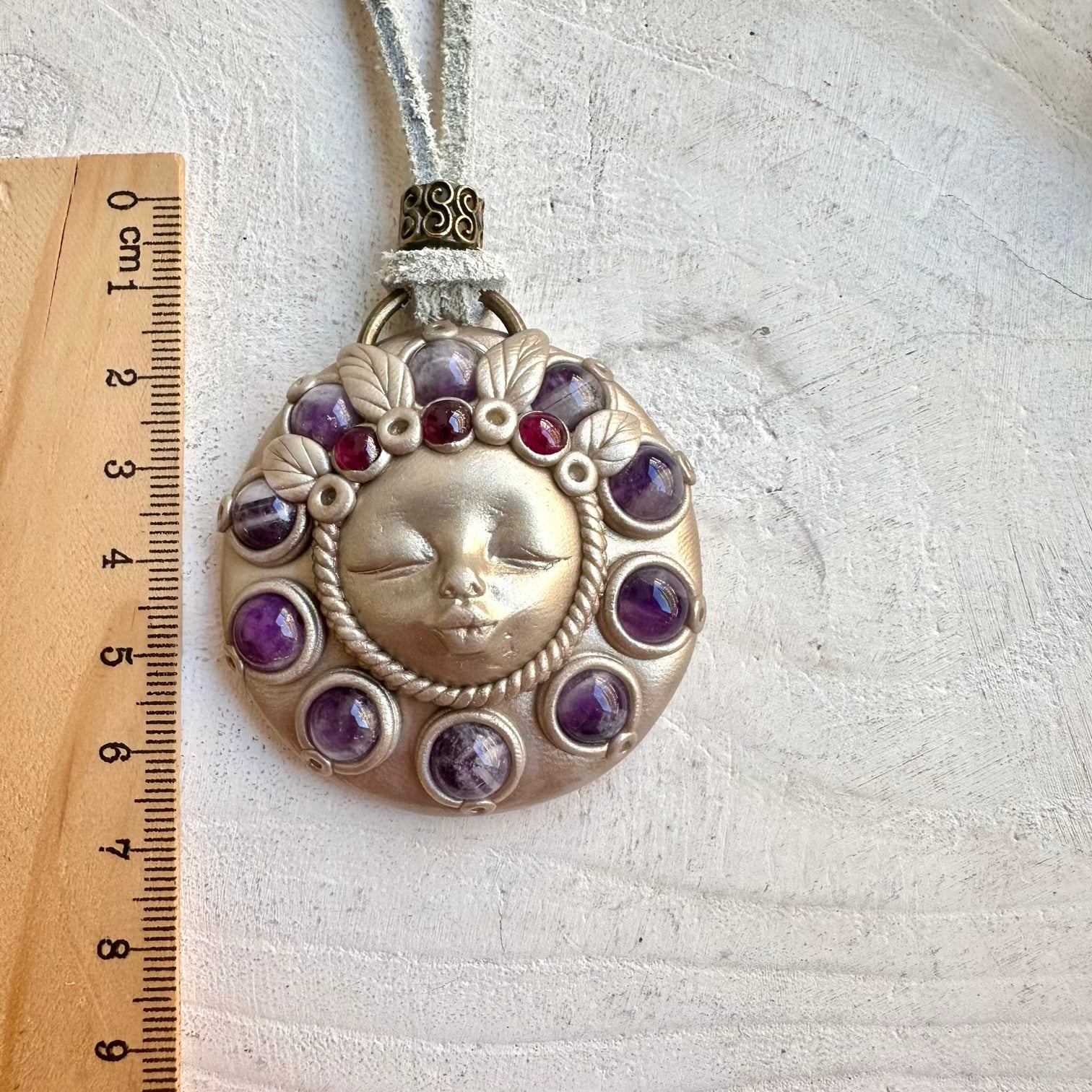 Protection amulet crystal necklace with amethyst and garnet gemstones