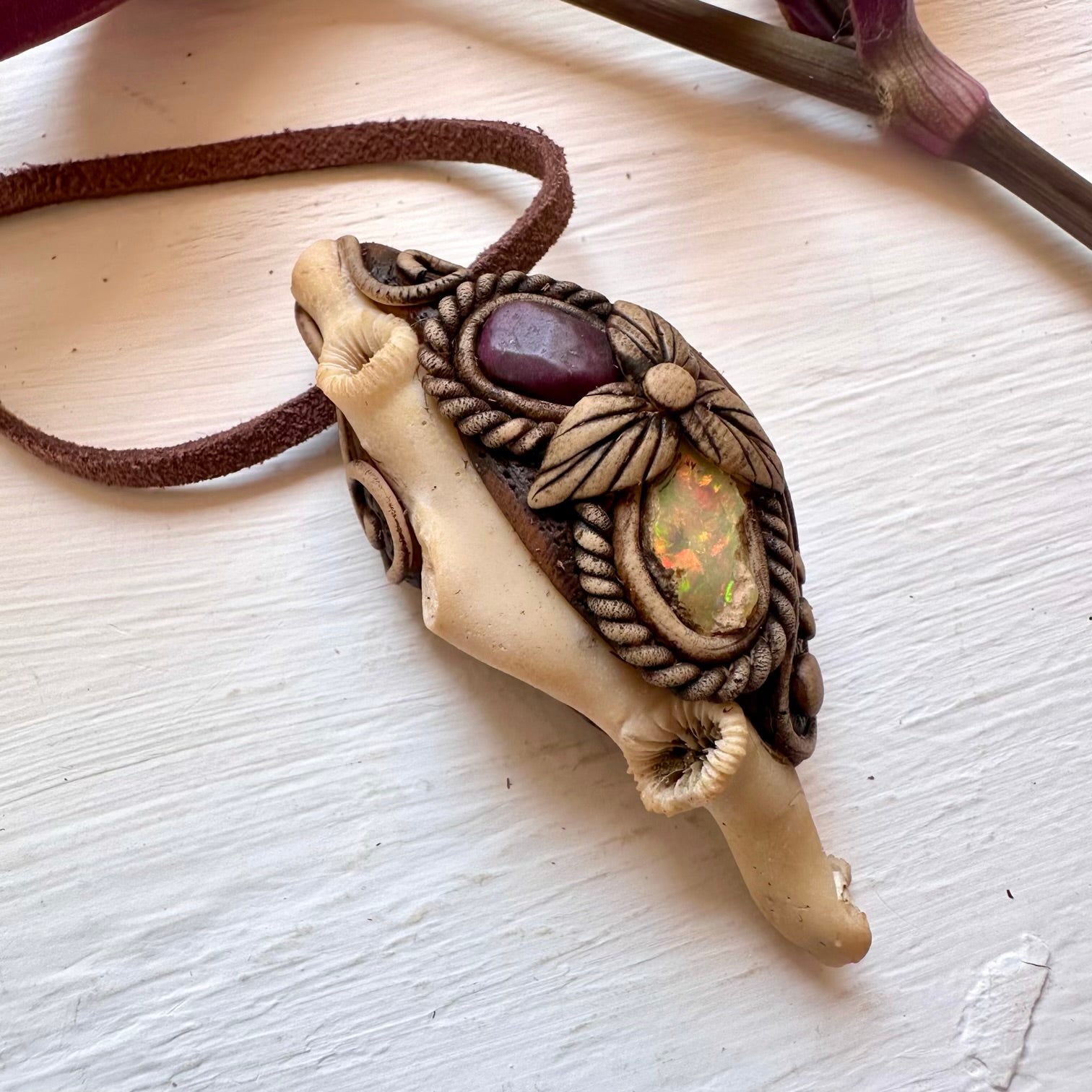 White Coral Ruby and Opal Necklace - FairyGardenGlow