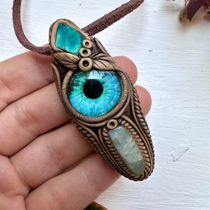 Aquamarine and Raw Chrysocolla Eye Necklace - FairyGardenGlow
