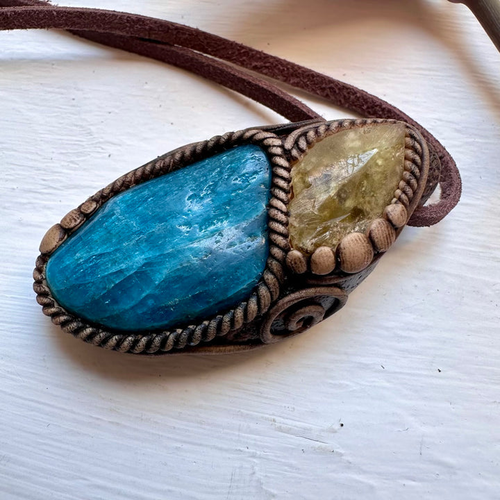 Blue Apatite and Brazilianite Necklace - FairyGardenGlow