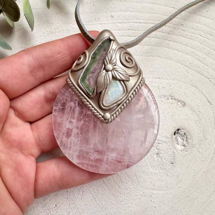 Crystal necklace designed for love emotional healing and feminine energy