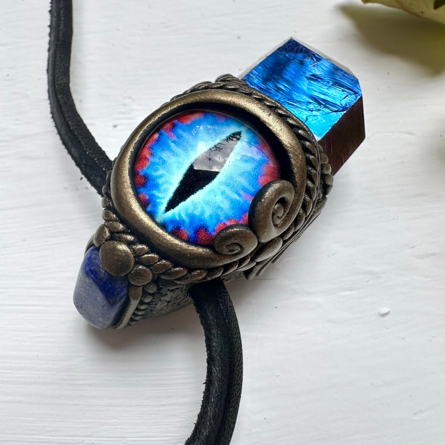 Cobalt Aura Quartz and Lapis Lazuli Eye Pendant - FairyGardenGlow