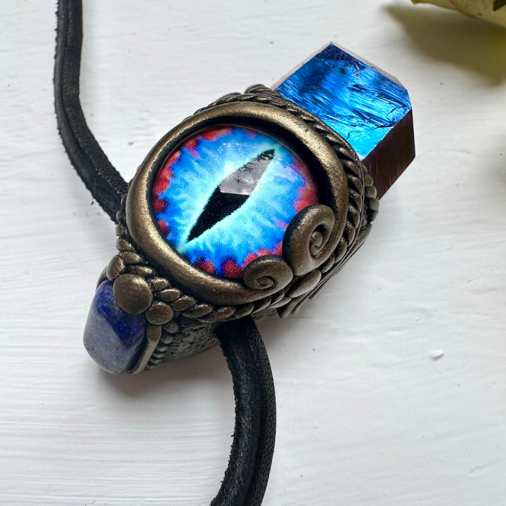 Cobalt Aura Quartz and Lapis Lazuli Eye Pendant - FairyGardenGlow