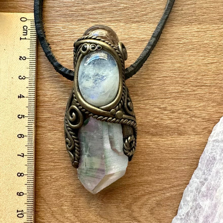 Angel Aura Quartz Smoky Quartz Sphere Moonstone and Blue Sapphire Healing Crystal Talisman - FairyGardenGlow