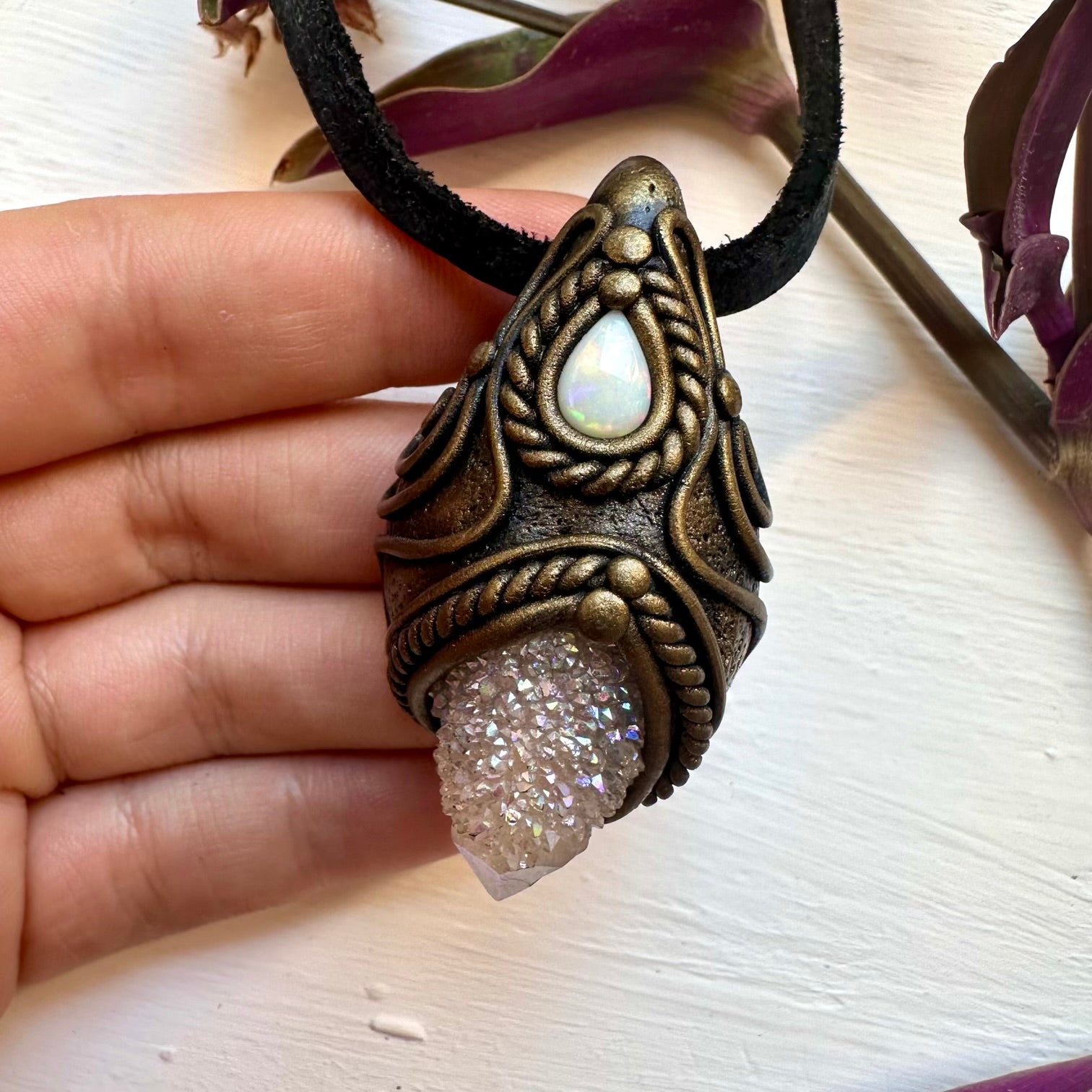Angel Aura Spirit Quartz and Australian Opal Necklace - FairyGardenGlow