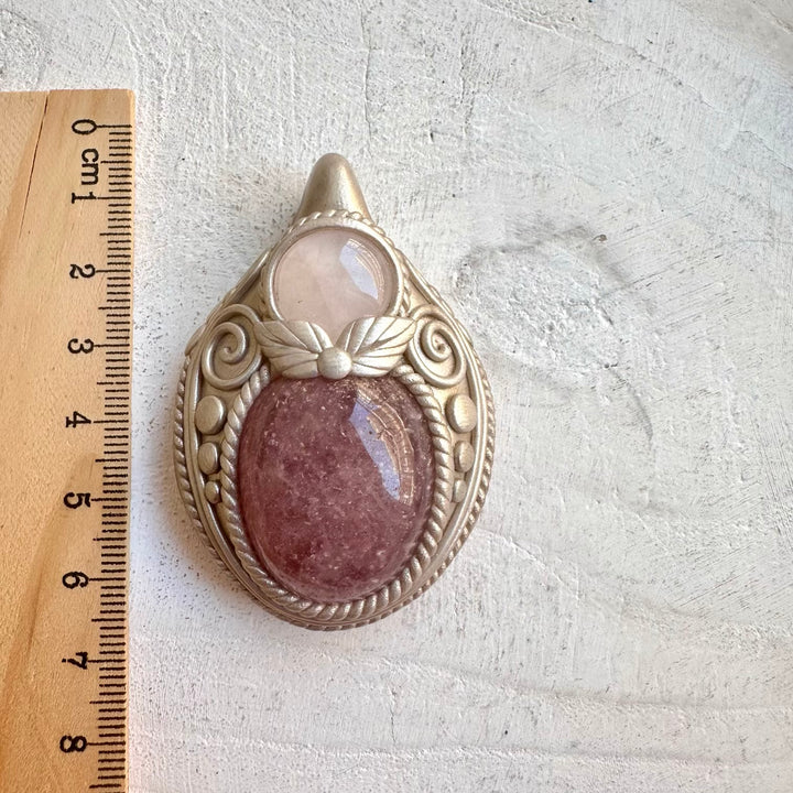 Protection amulet crystal necklace with natural pink healing gemstones