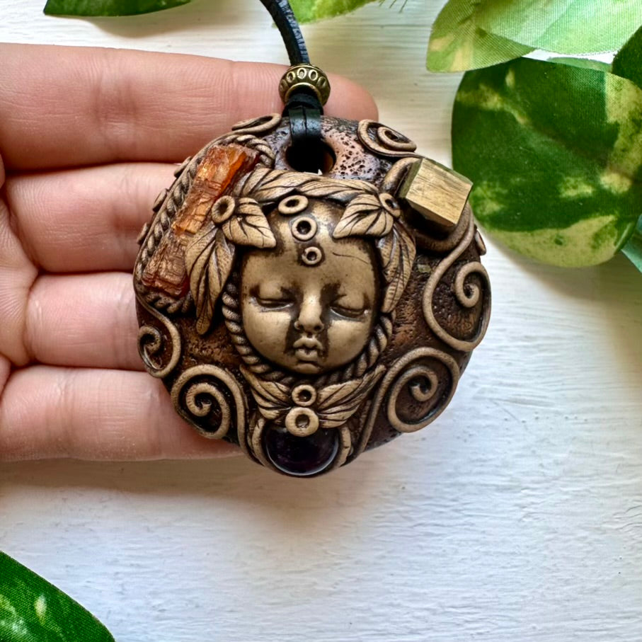 Orange Kyanite Pyrite and Amethyst Goddess Necklace - FairyGardenGlow