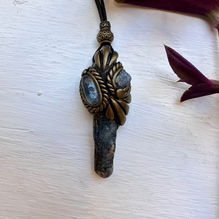 Blue Kyanite Aquamarine and Raw Blue Sapphire Necklace - FairyGardenGlow