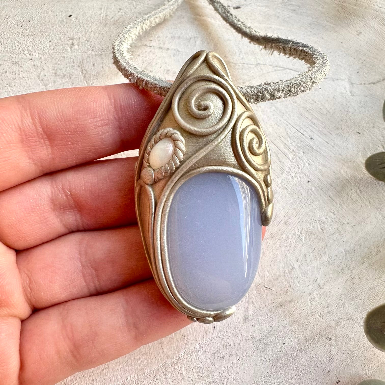 Blue Chalcedony and Ethiopian Opal Pendant Necklace